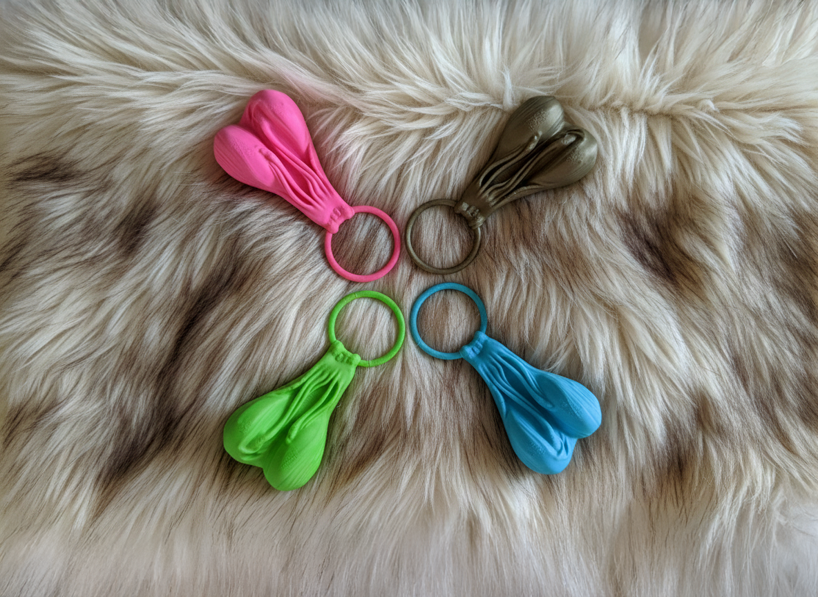 Truck Nuts for Cats color lineup - Pink, Bronze, Green, and Blue